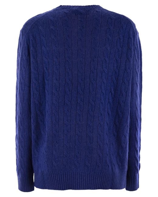 Polo Ralph Lauren Blue Plaited Wool And Cashmere Crew-Neck