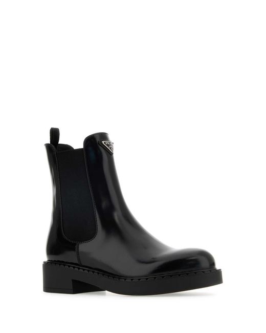 Prada Black Leather Ankle Boots