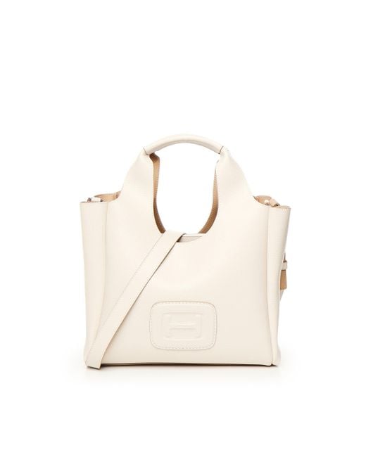 Hogan Natural H Bag Elfenbein Leder kleiner Einkaufstasche