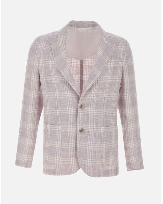 Barba Napoli Purple Linen Wool Checked Blazer for men