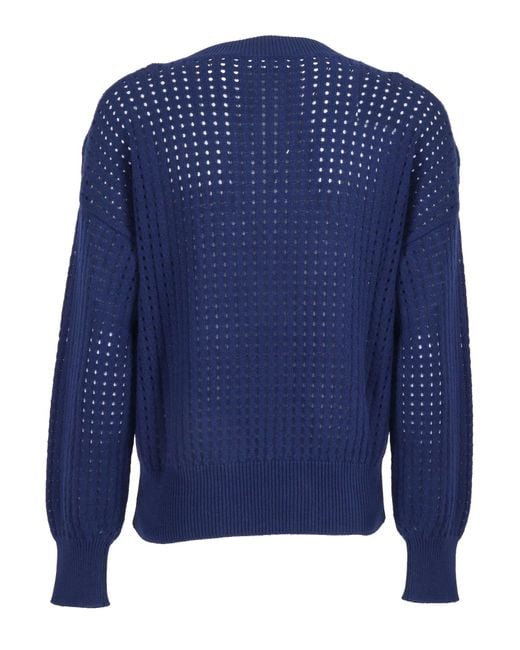 Kangra Cashmere Blue Pullover A Rete Manica Lunga