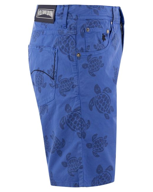 Vilebrequin Blue Bermuda Shorts With Ronde Des Tortues Resin Print