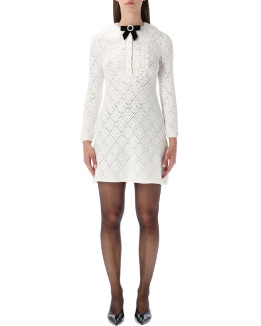 Self-Portrait White Mini Dress Crochet