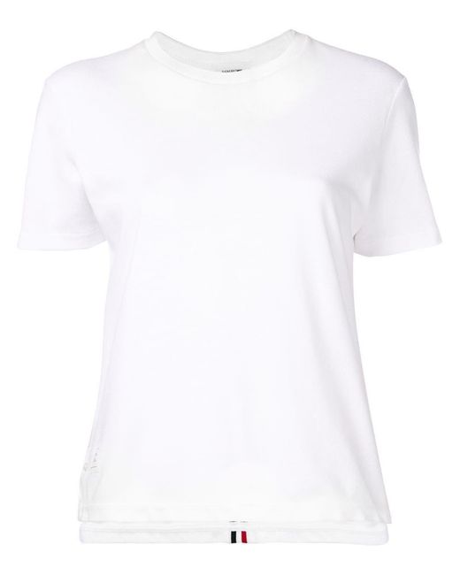 Thom Browne White Relaxed Fit Short Sleeve Tee W/ Center Back Rwb Stripe