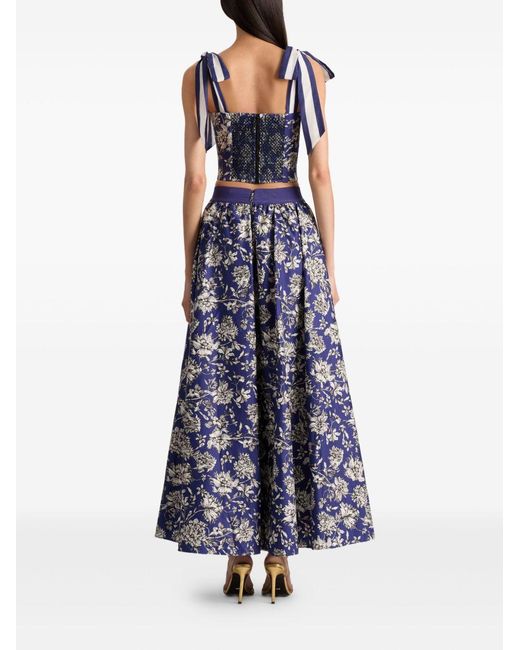 Alice + Olivia Blanca Top Met Bloemenprint En Gestrikte Schouders in het Blue