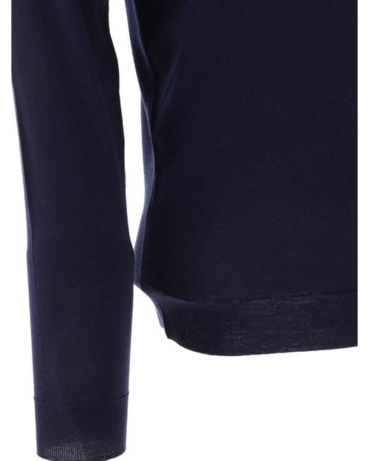 John Smedley Blue "Belper" Merino Wool Polo Shirt for men