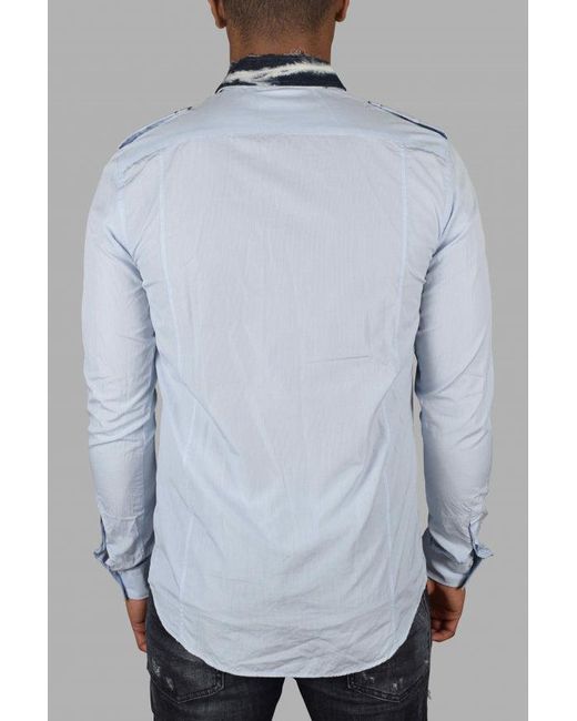 Balmain Blue Shirt With Denim Collar for men