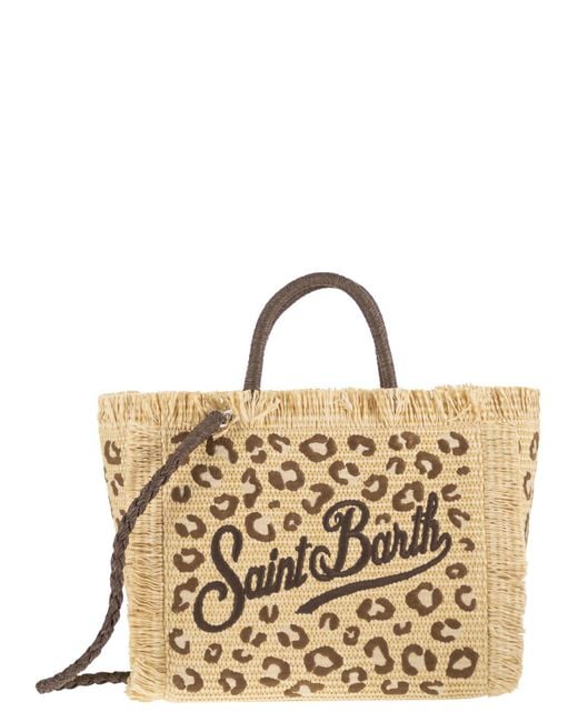 Mc2 Saint Barth Metallic Straw Effect Beach Tote Bag With Animal Print