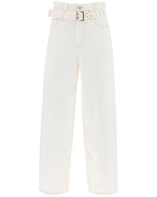 Bolso de papel de jeans con cinturón y Ganni de color White
