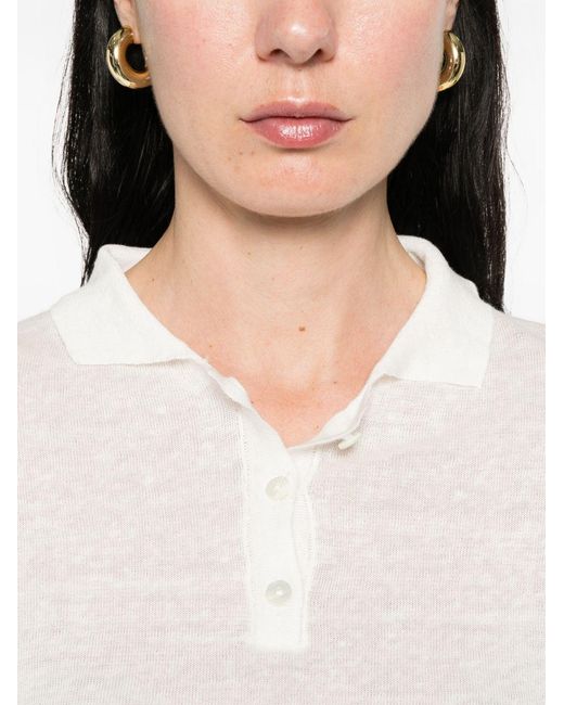 Base London White Linen And Cotton Blend Polo Shirt
