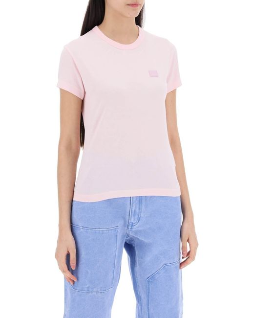 Acne Pink Crew Neck T Shirt With Logo Patch for men