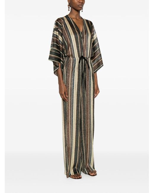 Siyu White V-Neck Short Sleeves Striped Long Jumpsuit