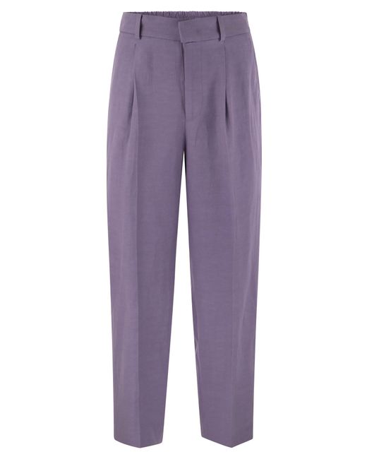 PT Torino Purple Daisy Viscose And Linen Trousers