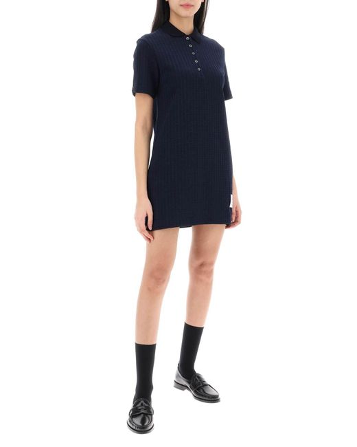 Thom Browne Blue Mini Jacquard stricken Polo Kleid in
