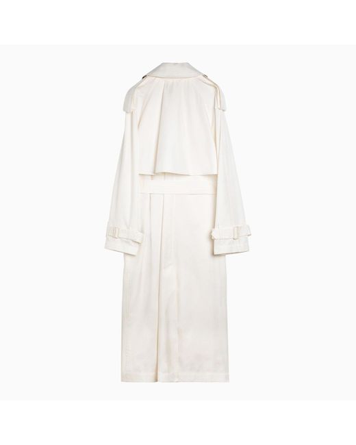 Burberry White Silk Double Breasted Trench Coat