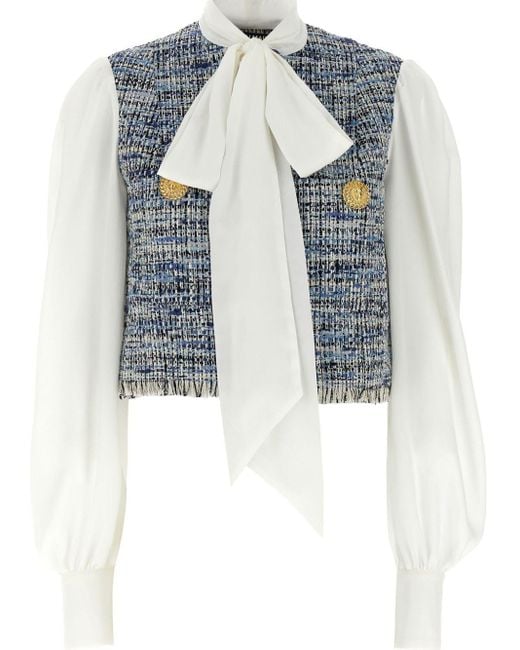 Balmain Tweed Panaled Blouse in het Blue voor heren