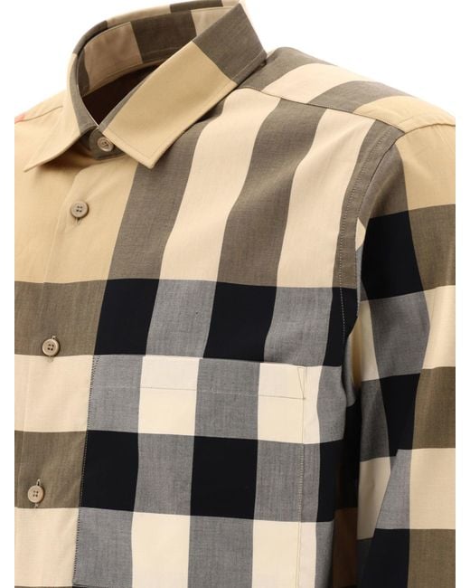 Burberry Check Cotton Shirt in het Brown voor heren