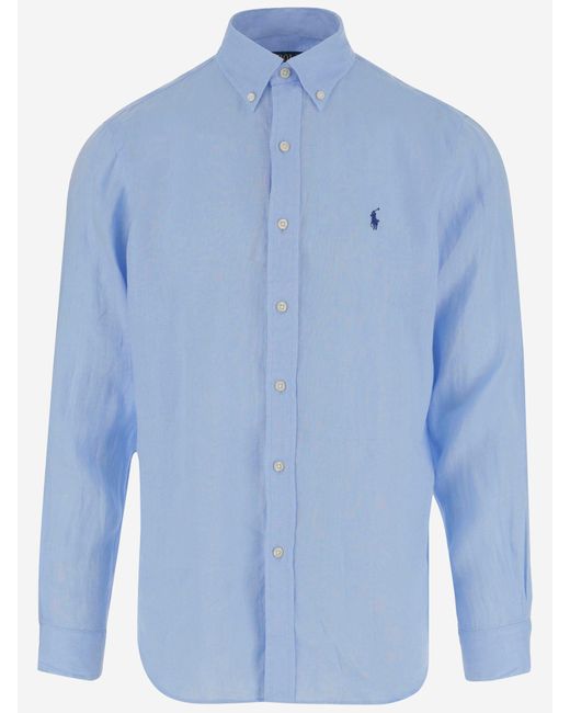 Camisa de lino de con logotipo Polo Ralph Lauren de hombre de color Blue