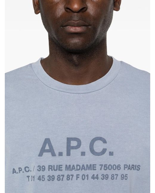 A.P.C. Blue Tshirt Manches Courtes Adresse for men