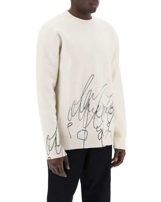 Pullover in lana cotta con stampa Scribble di OAMC in White da Uomo