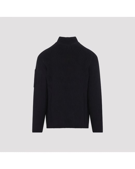C P Company Blue Full Rib Half-Button Crewneck Sweater for men