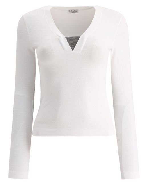 Kostbarer Einsatz T -Shirt Brunello Cucinelli de color White