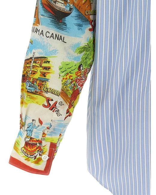 Comme des Garçons Gestreept Overhemd Met Patroon Op De Mouwen in het Blue voor heren