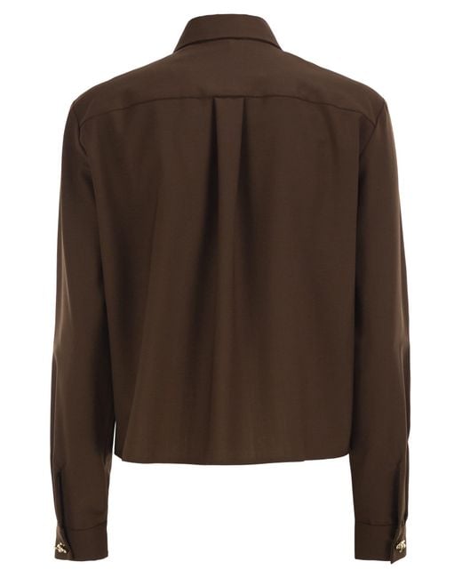Fabiana Filippi Brown Virgin Wool Stretch Shirt With Zama Jewel Detail