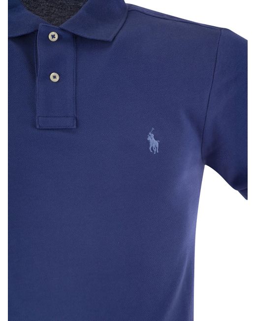Slim Fit Pique Polo di Polo Ralph Lauren in Blue