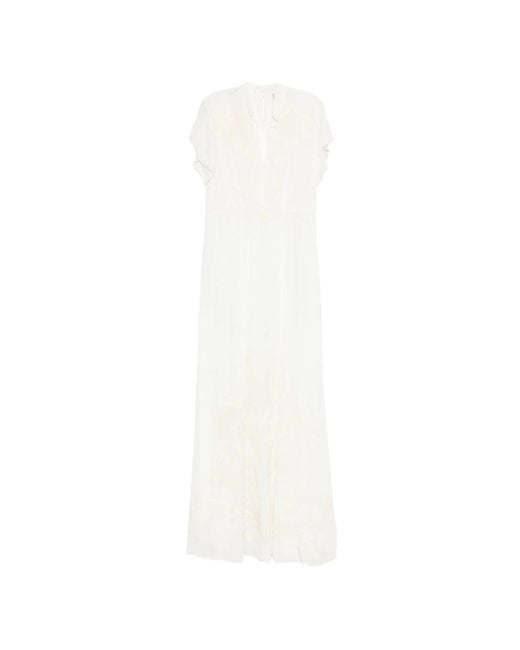 Forte_forte White Abito Crepe De Chine Ricamo "Iris Velvet"