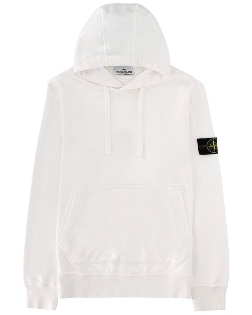 Stone Island White Regular Solid Hoodie for men