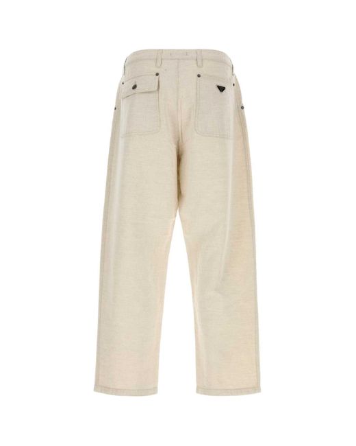 Prada Natural Melange Ivory Chambray Pant for men