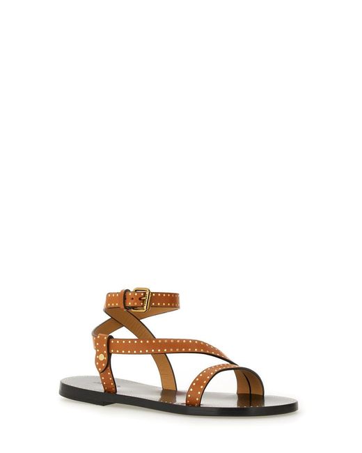 Isabel Marant Natural Flat Leather Sandals With Stud Accents
