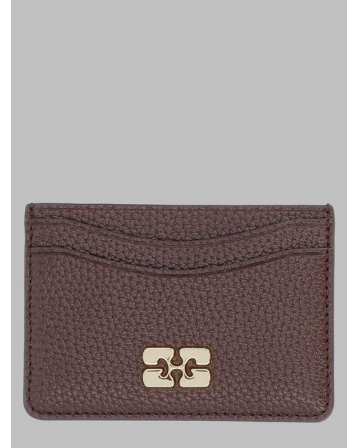 Ganni Brown Pebbled Faux Leather Card Holder