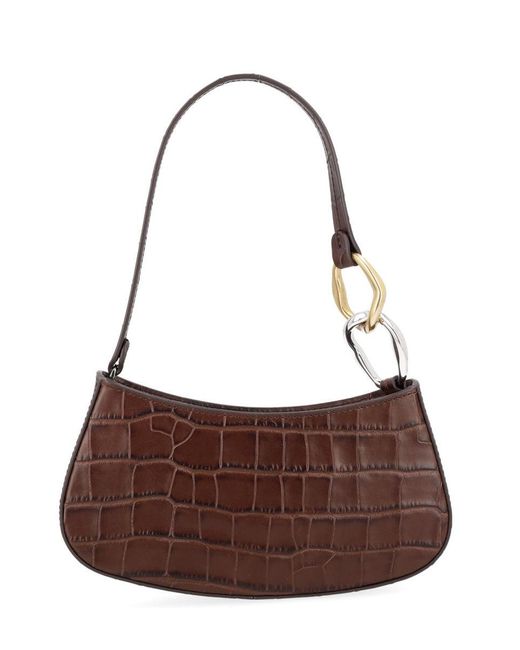Staud Brown Ollie Crocodile-Effect Shoulder Bag