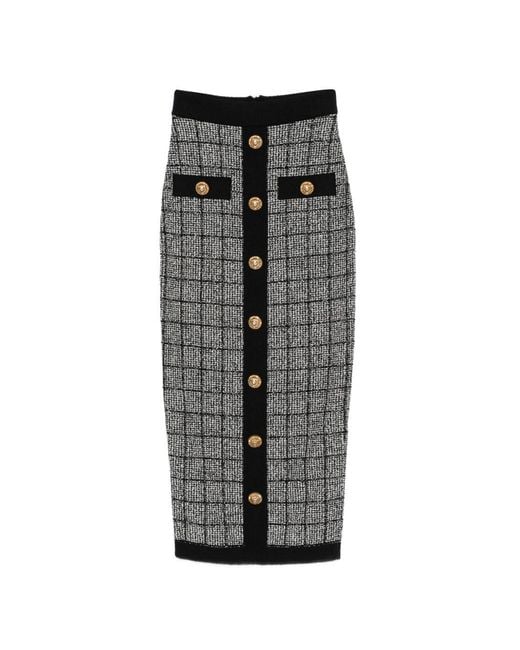 Balmain Geruite Midi-Rok in het Gray