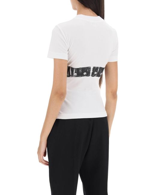 T -Shirt mit Bustier Print Alexander McQueen de color White