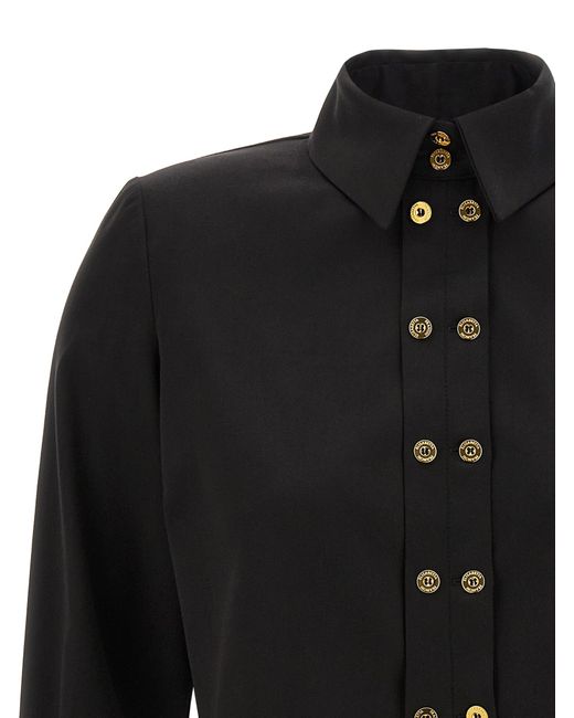 Elisabetta Franchi Black Cotton Satin Cropped Shirt With Padded Shoulders