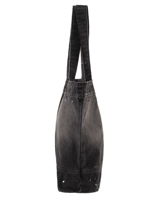 Carhartt Black Washed Denim Tote Bag With Paint Splatter Detail