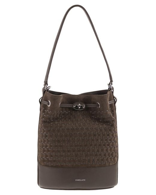 Zanellato Brown Monda' Leather Bucket Bag S