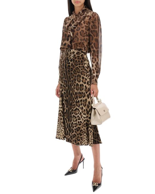 Dolce & Gabbana Leopard Print Jersey Midi Rok in het Brown