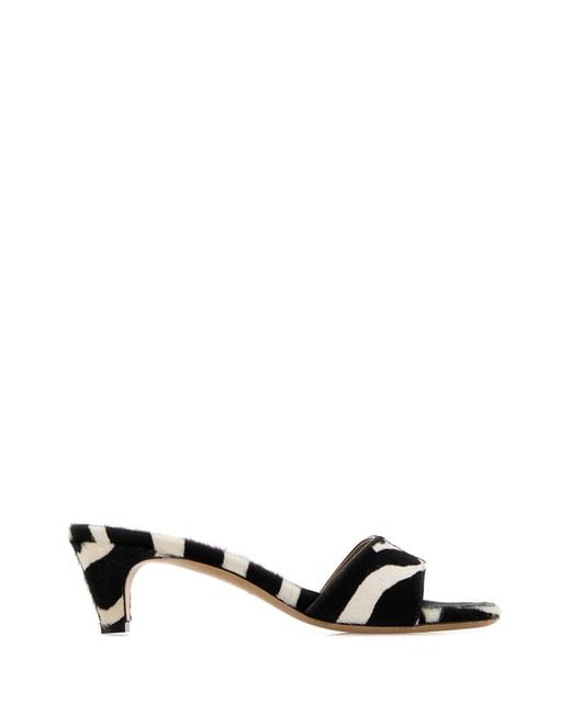 Ferragamo Black Printed Calf Hair Tatiana 40 Mules