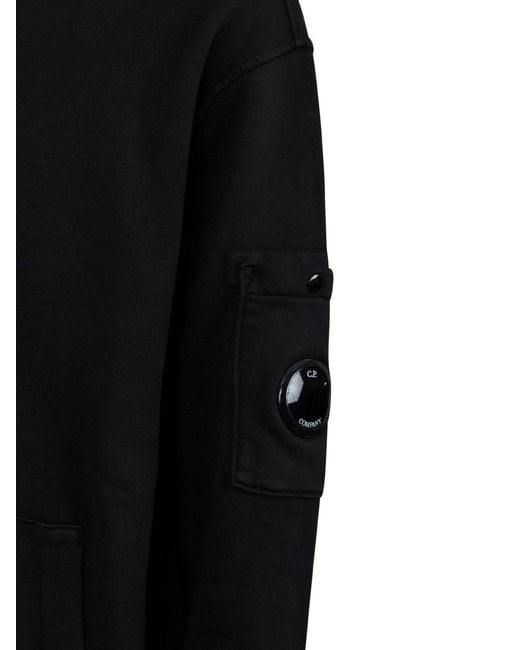 C P Company Black Cotton Hoodie for men