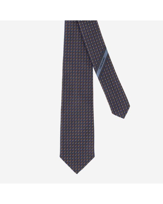 Ferragamo Blue Silk Tie With Geometric Pattern for men