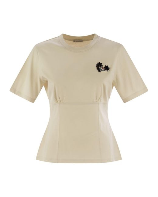 Moncler White Cotton T-Shirt With Handmade Beads