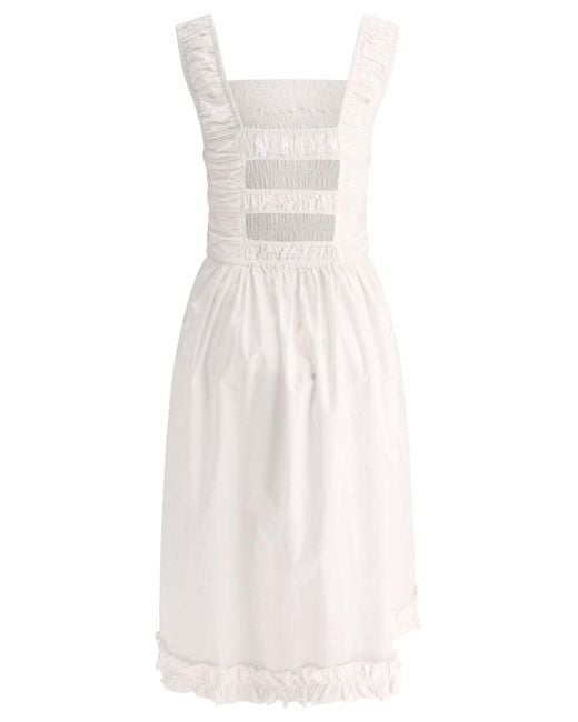 Ganni Smock Poplin Midi -jurk in het White