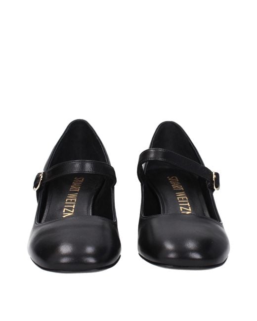 Stuart Weitzman Black Leather Mid Heel Pumps