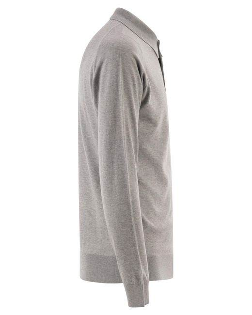 John Smedley Gray Bradwell Cotton Long Sleeved Polo Shirt