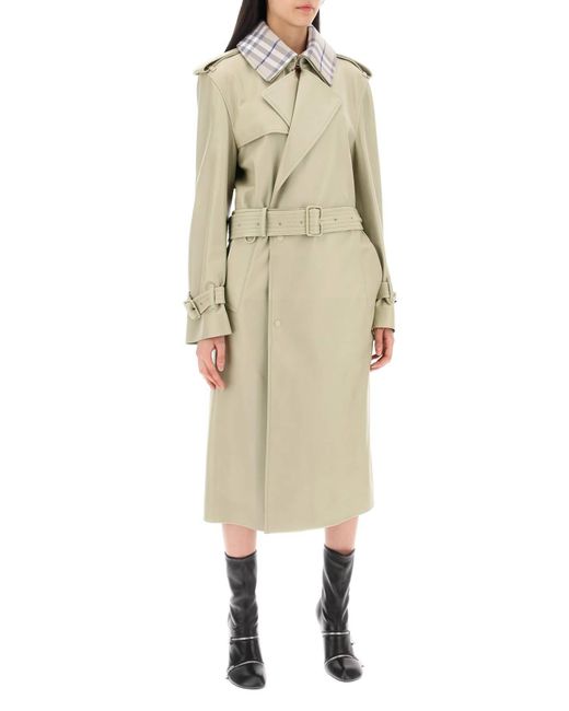 Burberry Long Leather Trench Coat in het Natural