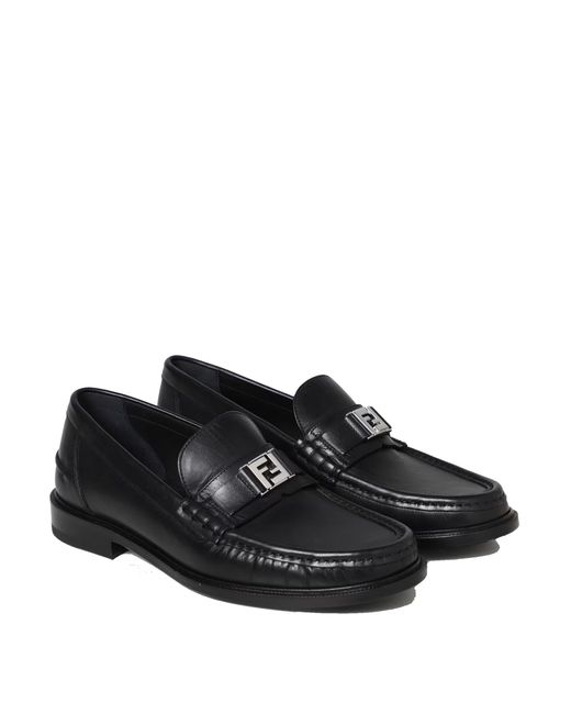 Fendi Black Ff Leather Loafers for men